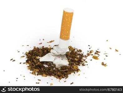 Crumpled cigarette and tabaco