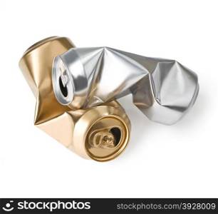 crumpled empty cans isolated on white