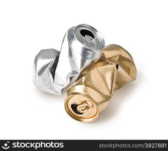 crumpled empty cans isolated on white with clipping path