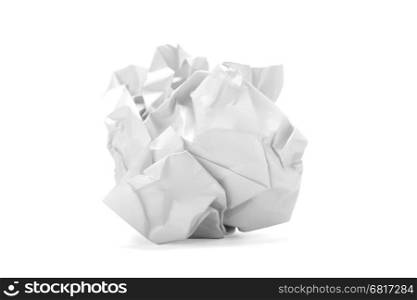 Crumpled paper ball isolated on white background with path