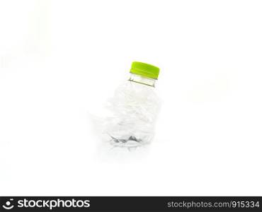crumpled plastic bottle of water for recycle isolated on white background