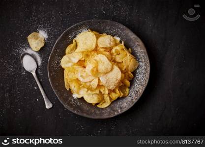 Crunchy delicious potato chips for a tasty snack break. . Potato chips for a tasty snack break.