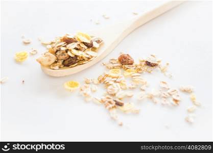 Crunchy muesli on clean white background , stock photo