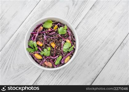 Crunchy quinoa, red cabbage and pistachio salad