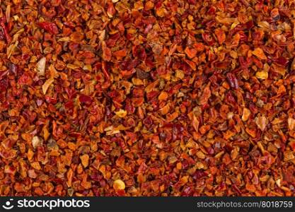 Crushed red chili pepper for background texture