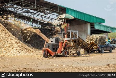 Crushing machine of wood and logs to process waste and transform into pellets