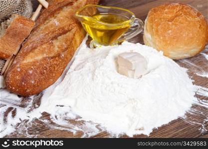 Crusty fresh bread assortment background