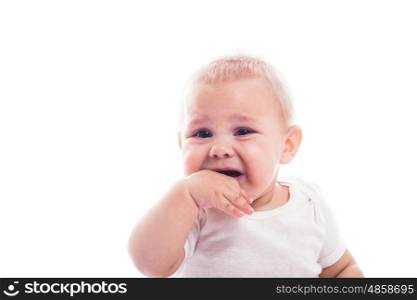 Crying baby face isolated on white background. Crying baby isolated