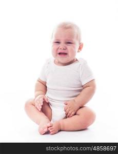 Crying baby face isolated on white background. Crying baby isolated