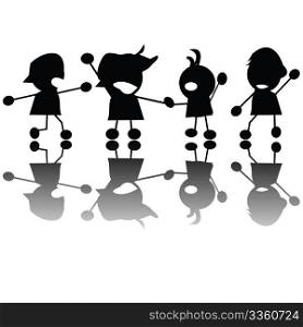 Crying children silhouettes, vector isolated objects on white