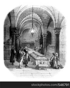 Crypt of the cathedral of Krakow, Tomb of Sobieski, vintage engraved illustration. Magasin Pittoresque 1861.