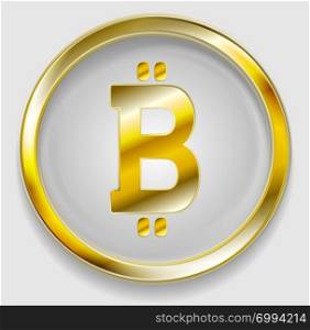 Crypto currency, golden icon bitcoin design. Internet virtual money bitcoin symbol. Crypto currency, golden icon bitcoin design