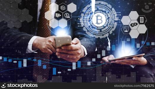Cryptocurrency and blockchain trading and investing concept.. Bitcoin BTC and Cryptocurrency Trading Concept