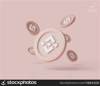 Cryptocurrency Binance coins levitate on pastel background. 3d render illustration with soft lights. Isolated objects. Cryptocurrency Binance coins levitate on pastel background. 3d render illustration with soft lights.