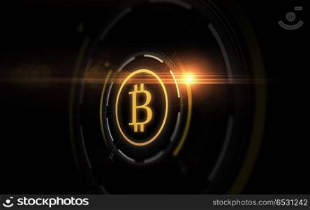 cryptocurrency, finance and business concept - gold bitcoin projection over black background. gold bitcoin projection over black background. gold bitcoin projection over black background