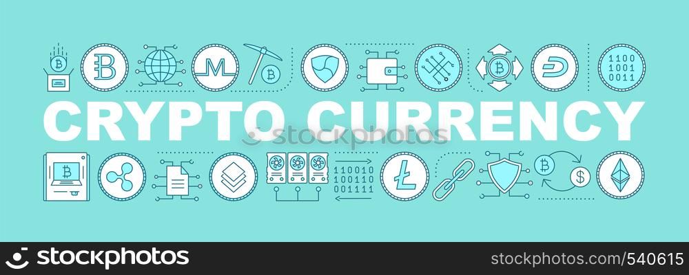 Cryptocurrency word concepts banner. Crypto mining business. Isolated lettering typography idea with linear icons. Digital currency. Vector outline illustration. Cryptocurrency word concepts banner