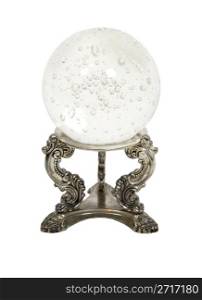 Crystal ball on a silver stand for seeing into the future with miniature bubbles inside