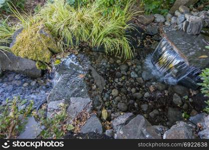 Crystal clear water flows in a stream over a rocky bed.