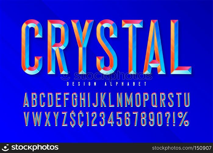 Crystal display font with facets, alphabet, letters and numbers. Swatch color control. Crystal display font with facets, alphabet, letters and numbers.
