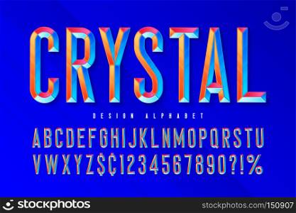 Crystal display font with facets, alphabet, letters and numbers. Swatch color control. Crystal display font with facets, alphabet, letters and numbers.