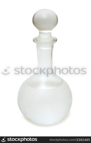 crystal misted decanter with russian vodka isolated on white