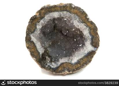 crystals in gem stone geode isolated on white
