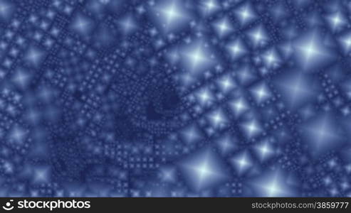 Crystals (pyramids) slowly fly on a blue background and reflect white light.