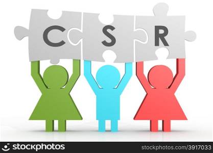 CSR - Corporate Social Responsibility puzzle in a line image with hi-res rendered artwork that could be used for any graphic design.