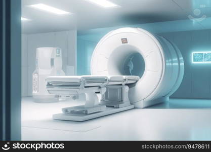 CT Scan. Magnetic Resonance Imaging Machine. Computerized Axial Tomography Scan. X-ray Computed CAT Medical and Science Equipment. Generative AI