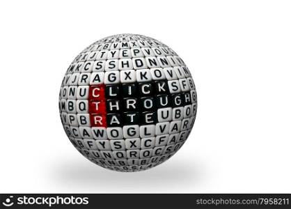 CTR Click Trough Rate text written on dices on3d sphere