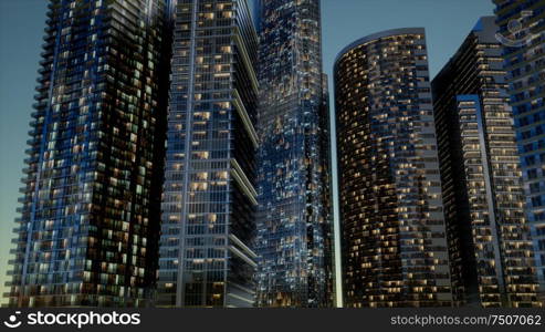 cty skyscrapers at night with dark sky. City Skyscrapers at Night