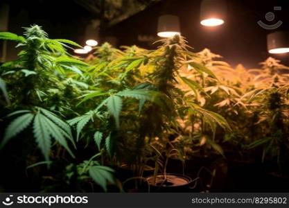 cu<ivation medicinal buds marijuana plant in grow room.≥≠rative ai.
