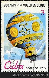 CUBA - CIRCA 1983: a postage stamp printed in Cuba commemorative of the 200 anniversary of the first balloon flight, circa 1983.