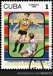 CUBA - CIRCA 1985: Stamp, printed in Cuba showing world championship on football in Mexico (in 1986), circa 1986