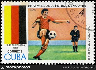 CUBA - CIRCA 1985: Stamp, printed in Cuba showing world championship on football in Mexico (in 1986), circa 1985