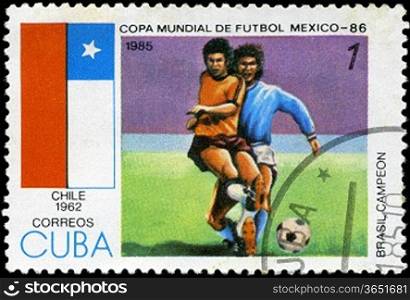 CUBA - CIRCA 1985: Stamp, printed in Cuba showing world championship on football in Mexico (in 1986), circa 1985