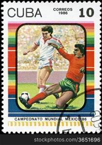 CUBA - CIRCA 1985: Stamp, printed in Cuba showing world championship on football in Mexico (in 1986), circa 1986