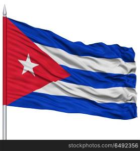 Cuba Flag on Flagpole , Flying in the Wind, Isolated on White Background