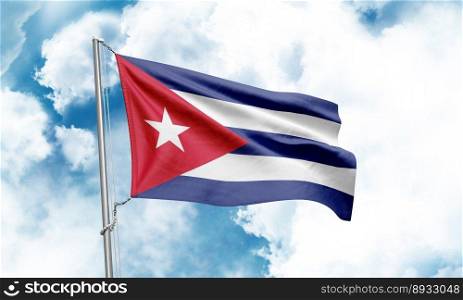 Cuba flag waving on sky background. 3D Rendering