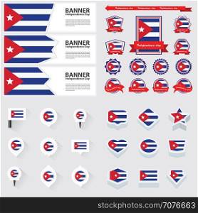 cuba independence day, infographic, and label Set.