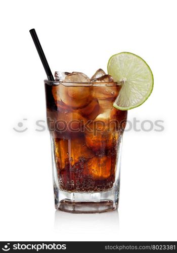 Cuba Libre. Cuba Libre Drink with lime on a white background