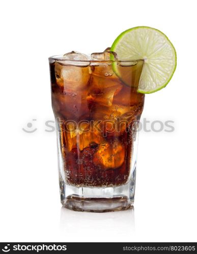 Cuba Libre. Cuba Libre Drink with lime on a white background