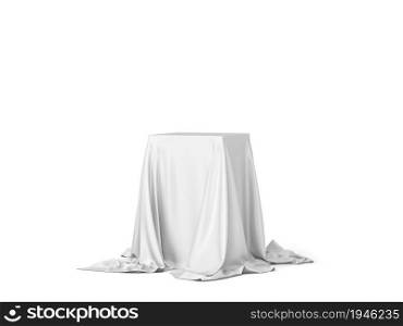 Cube covered with piece of cloth. 3d illustration isolated on white background