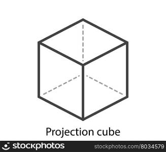 Cube with projection icon. Flat color design.