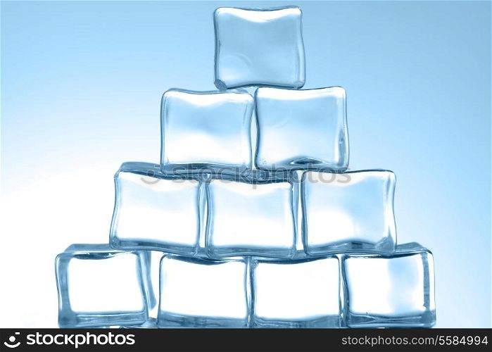 cubes of clear transparent ice close up