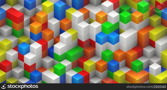 Cubes seamless background - colorful, randomly stacked structure - 3d rendering