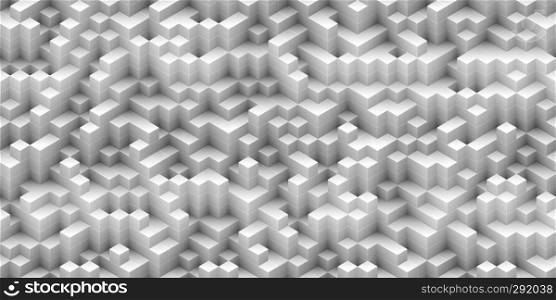 Cubes seamless background - white, randomly stacked structure - 3d rendering