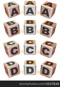 Cubes with letters. 3d