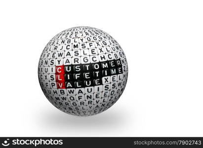 cubes with text CLV ,Customer Lifetime Value on 3d sphere