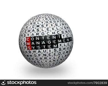 cubes with text CMS ,Content Management System on 3d sphere